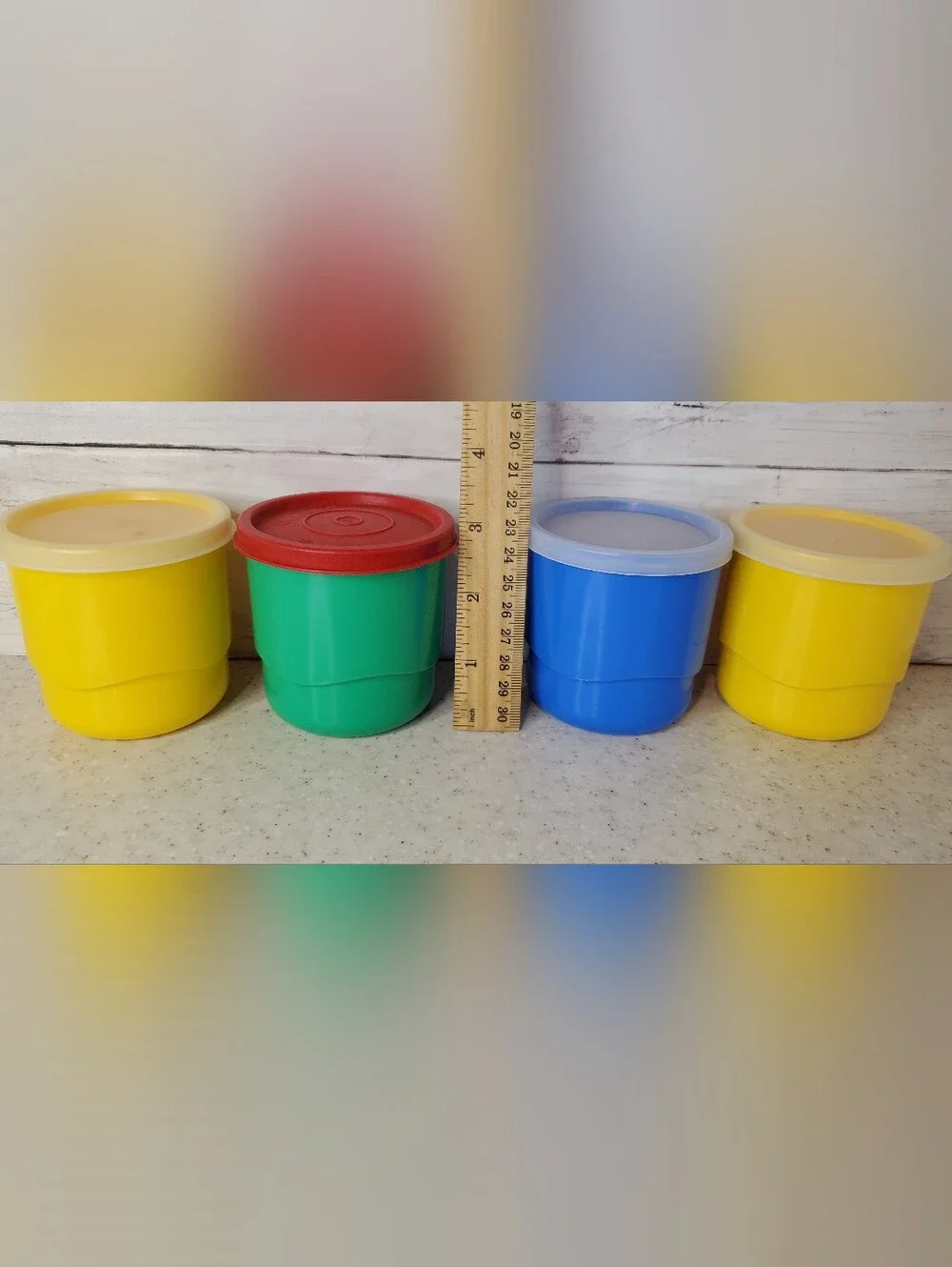 Vintage Tupperware Set of 4 7 oz Snack Cups w Lids Meal Prep Kids Lunch Containe